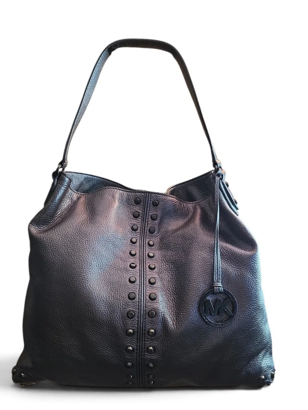 Michael Kora Studded Pewter Leather Hobo Bag - Women's Shoulder Bag